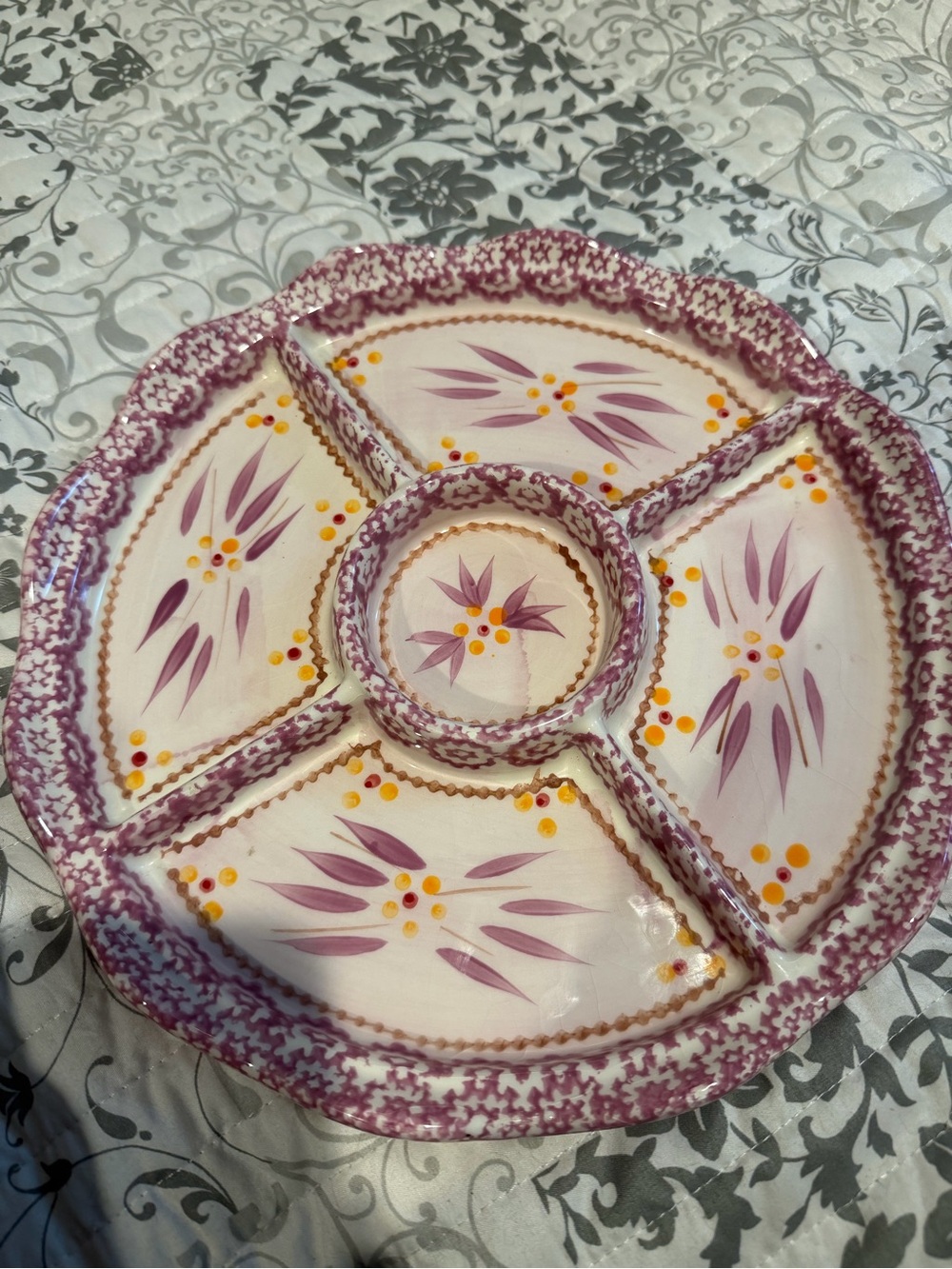 Temptations Purple Floral Divided Serving Platter with Center Well
